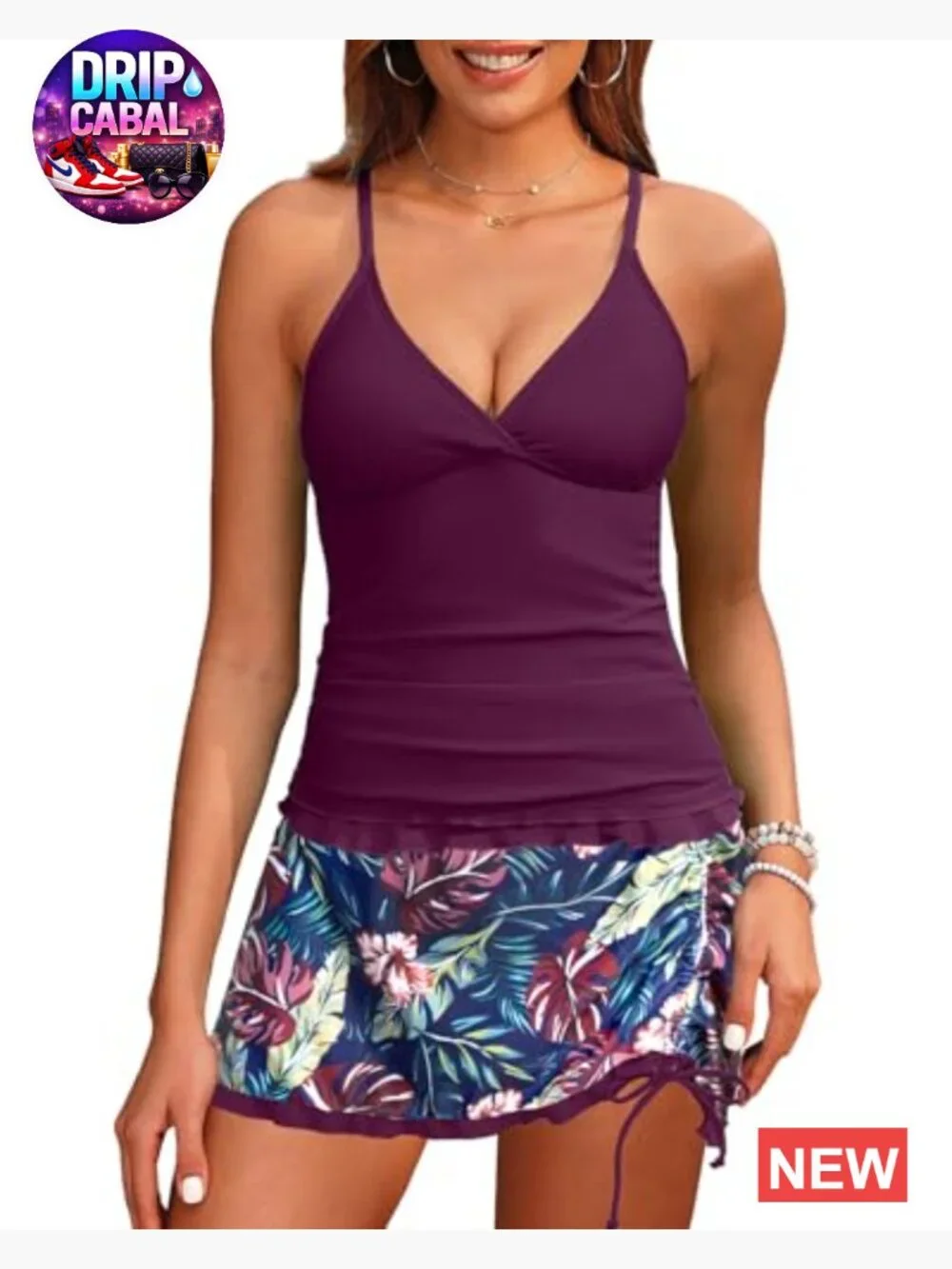 Women Tankini Swimsuits with Skirt - Two Piece Tummy Control Skirted Bathing
